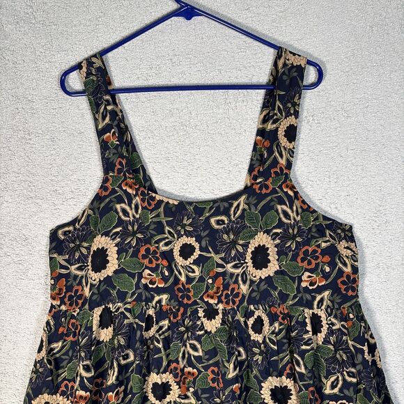 Natural Life Mini Dress Women’s Size XXL Empire Waist Smocked Chest Dark Florals - Picture 2 of 15